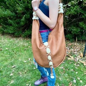 Italian Leather and Sherpa Large Hobo Crossbody Bag Made in Italy